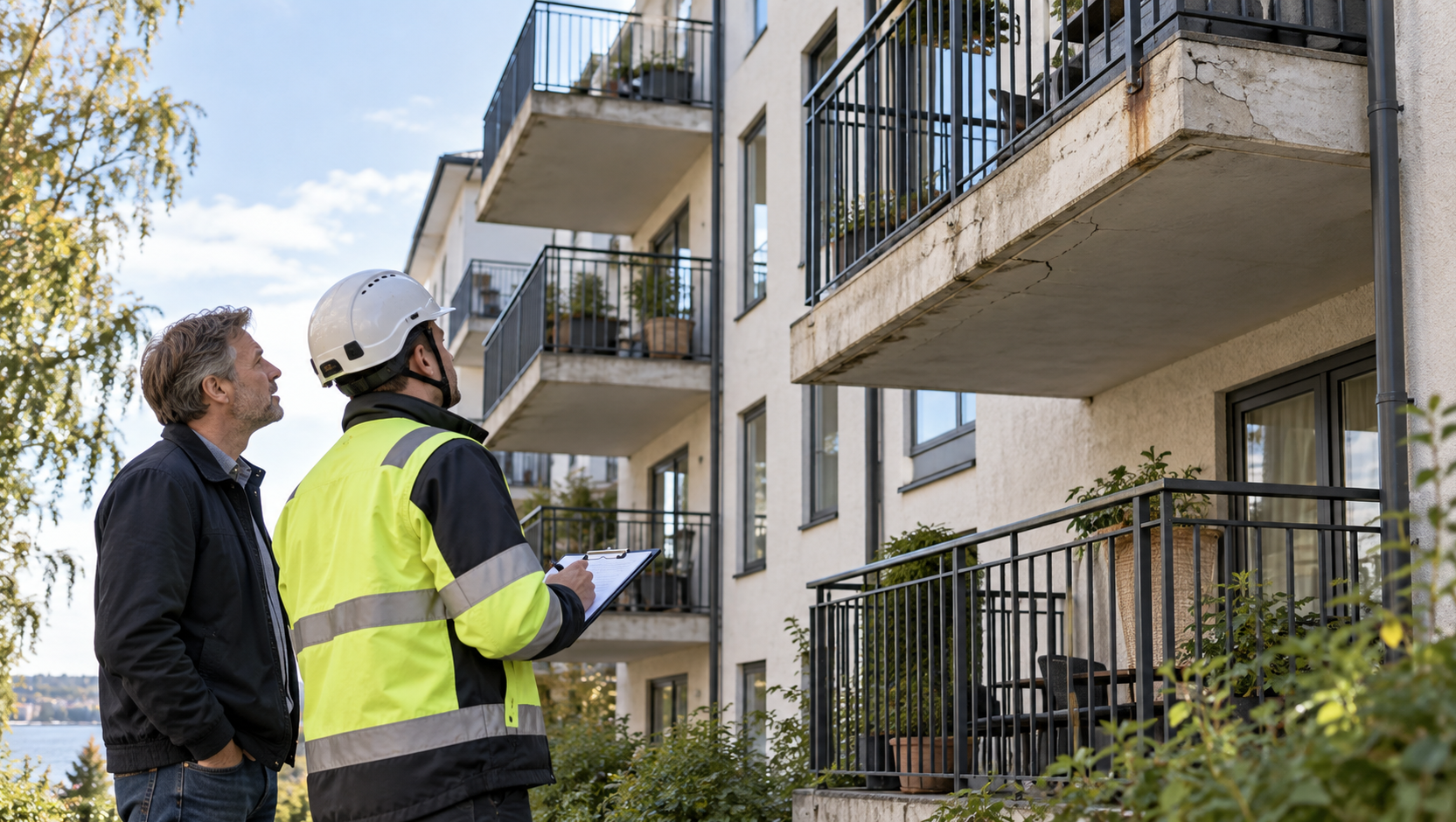 Balkonginspektion vid bostadshus